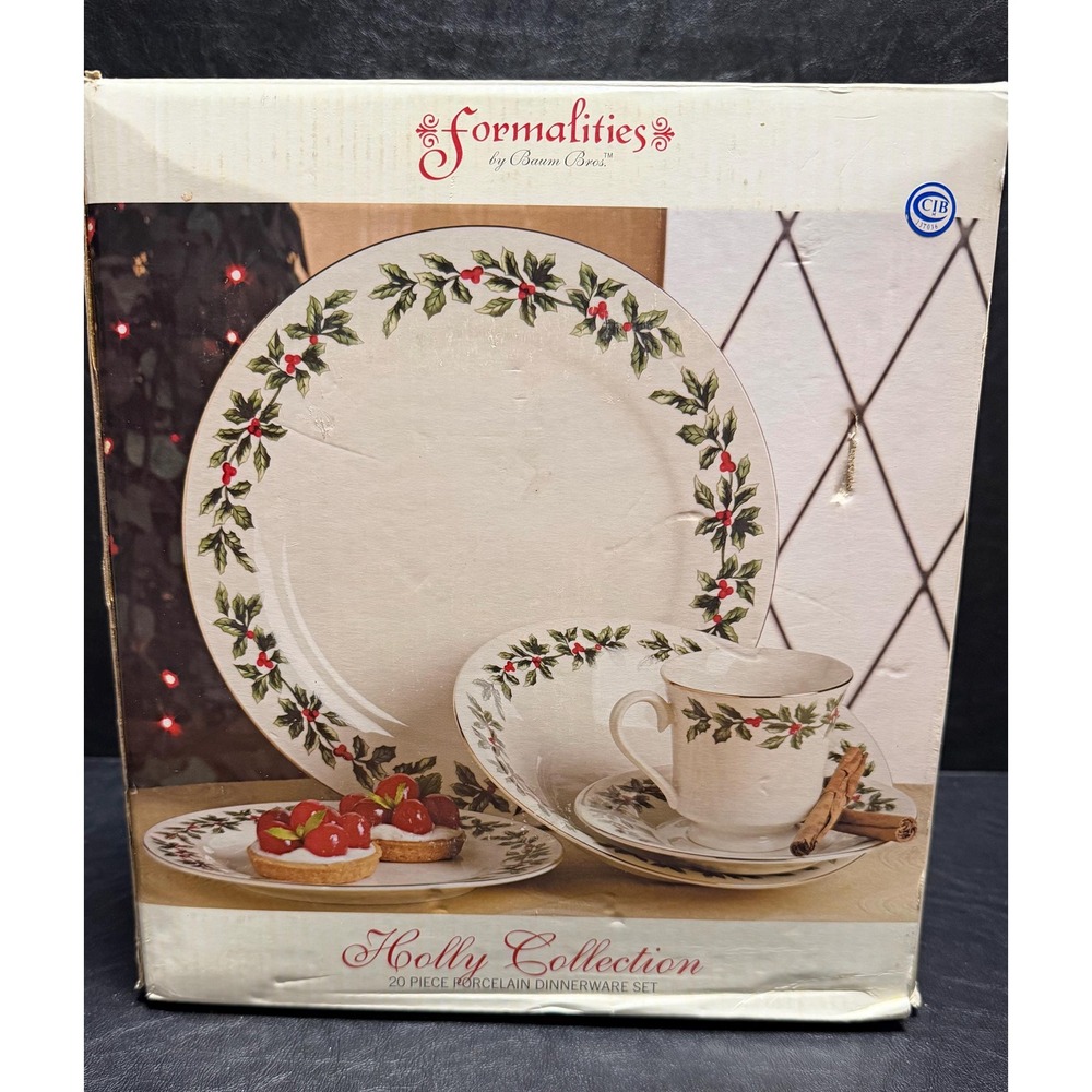 VTG-Set of 20 Formalities by Baum Bros Holly Dinner Plates–Christmas Dinnerware